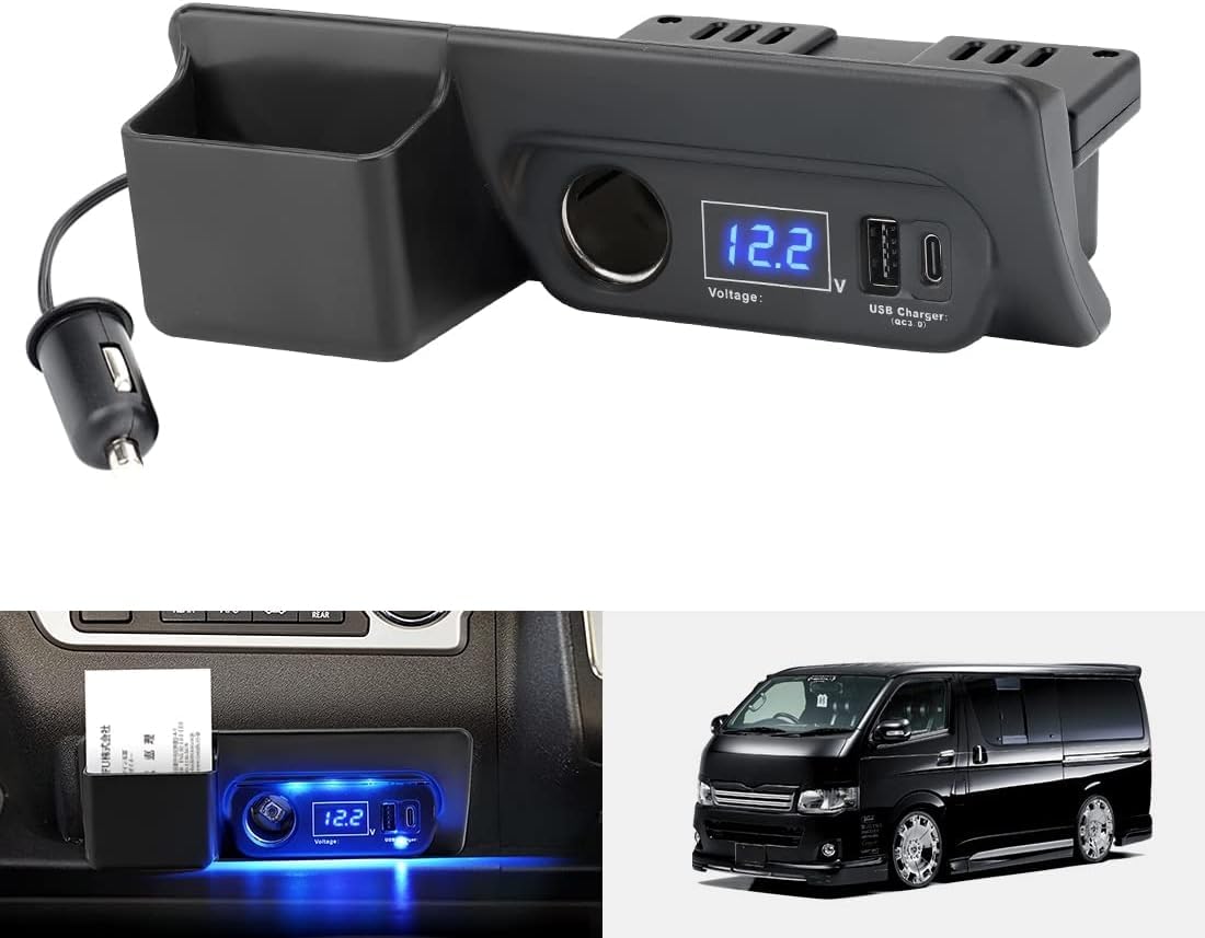 SUNVIC ハイエース 200系 増設電源ユニット QC3.0 USBポートx1 カーソケットx1 ブルーLED ライト ハイエース 200系 1-8型 増設用キット 同時充電