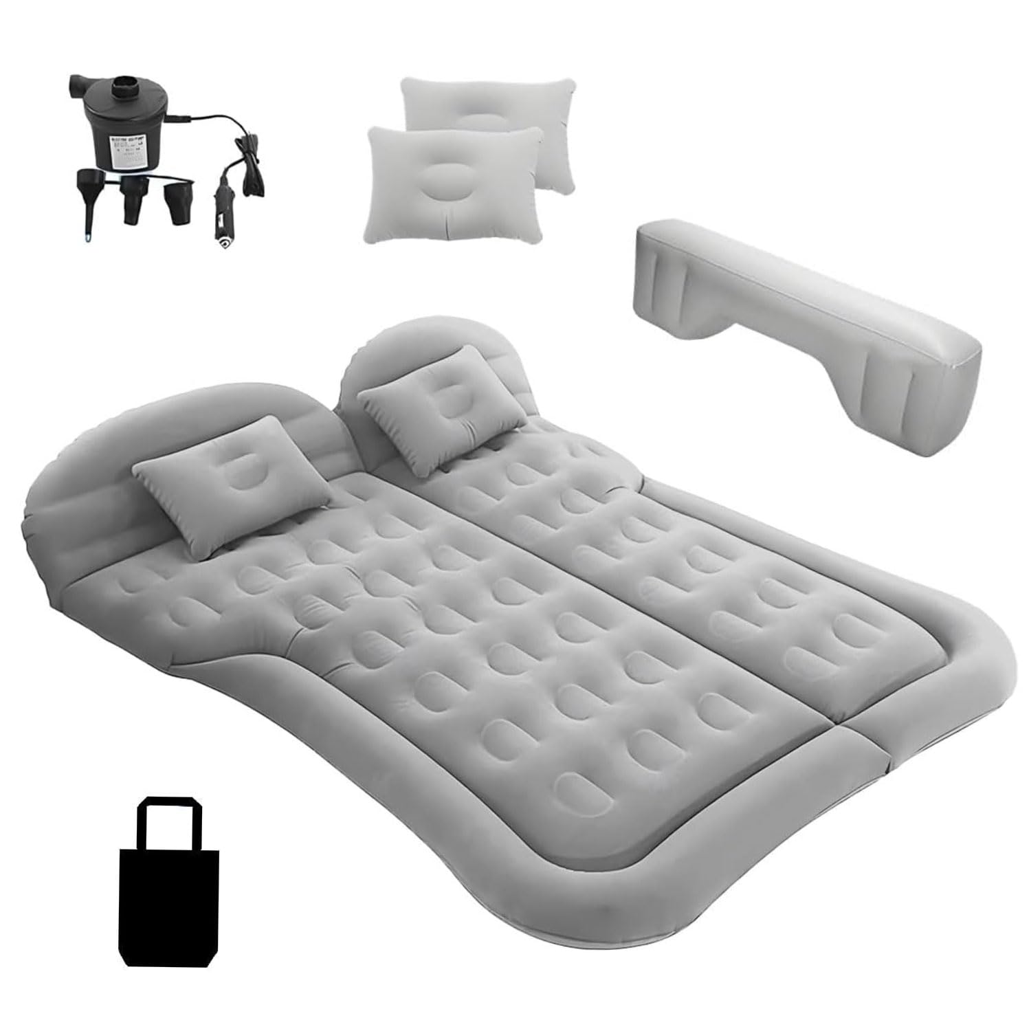 bimiti 車中泊マット 後部座席エアーベッド SUV MPV汎用 車用品 エアーマット 折畳み式 便利グッズ 防水防潮 PVC素材 カーマットレス ギャップパッド付き 電気ポンプ 枕セット 収納袋同梱 車中泊 キャンプ 旅行 仮眠 防災対策 自宅用にも最適 グレー