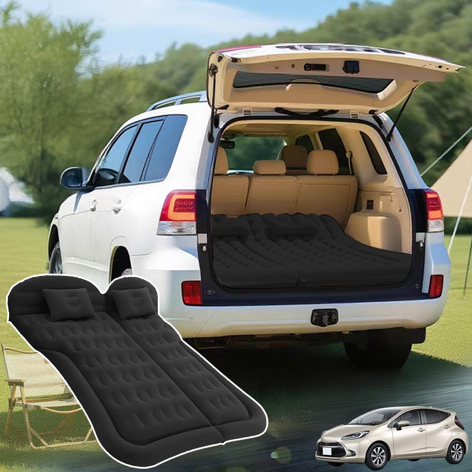 YouCar アクア AQUA MXPK系 車中泊マット エアーベッド エアーマット カーマットレス ベッド 車中泊 仮眠 後部座席 旅行用 屋外用 車用品 折畳み式 電動ポンプ 枕 収納袋付 持ち運び便利 簡単収納 便利グッズ キャンプ用品 防災用 ブラック 空気 エアー